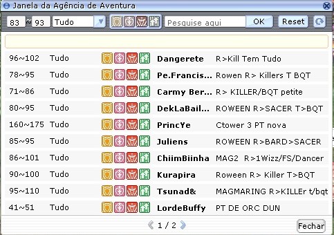 Interface da Agência de Aventuras